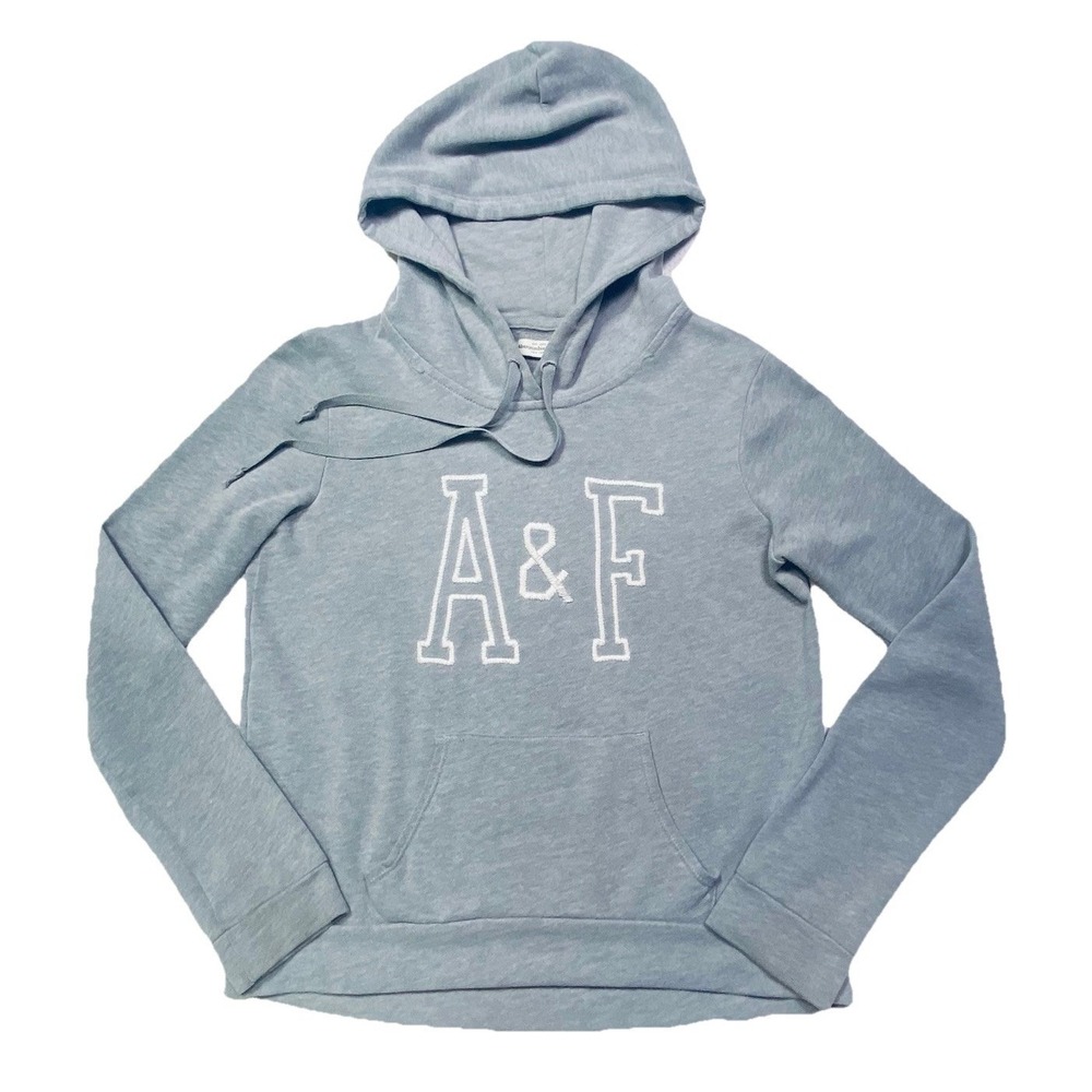 Abercrombie‎ & Fitch A&F Embroidered Lightweight Pocket Hoodie Gray White Small